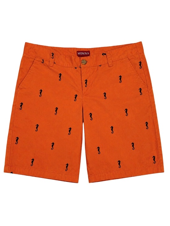 Merona Pants - Merona Womens Shorts Size 4 Orange Seahorse Print Chino Flat Front Nautical